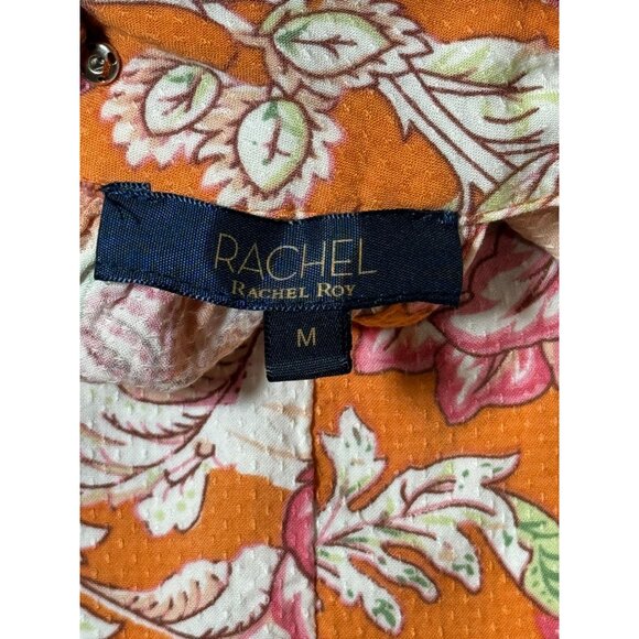 Rachel Roy Women's Multicolor Orange Floral Print Pleated Collar Tank Top Size M - Picture 8 of 9